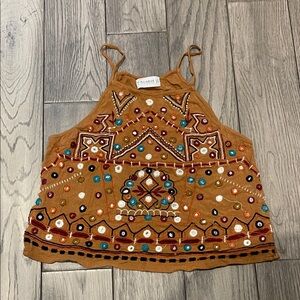 Pull&Bear Embroidered Beaded Halter Top Cropped
